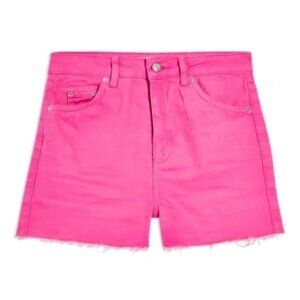 Topshop Womens Hot Pink High Rise Moto Mom Raw Hem Jean Shorts Sz 14 New